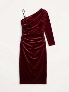 SHEIN Burgundy Velvet One Shoulder Dress Ruched Asymmetrical Bodycon Petite S